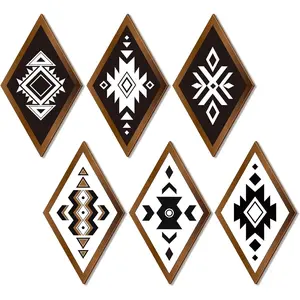 6 Pcs Aztec Wall Decor Southwest Wall Art Farmhouse Rustic Bedroom Hanging Sign Boho Navajo Tribal Modern Geometric Vintage Home Decor for Bedroom Living Room Bathroom(Stylish Color)
