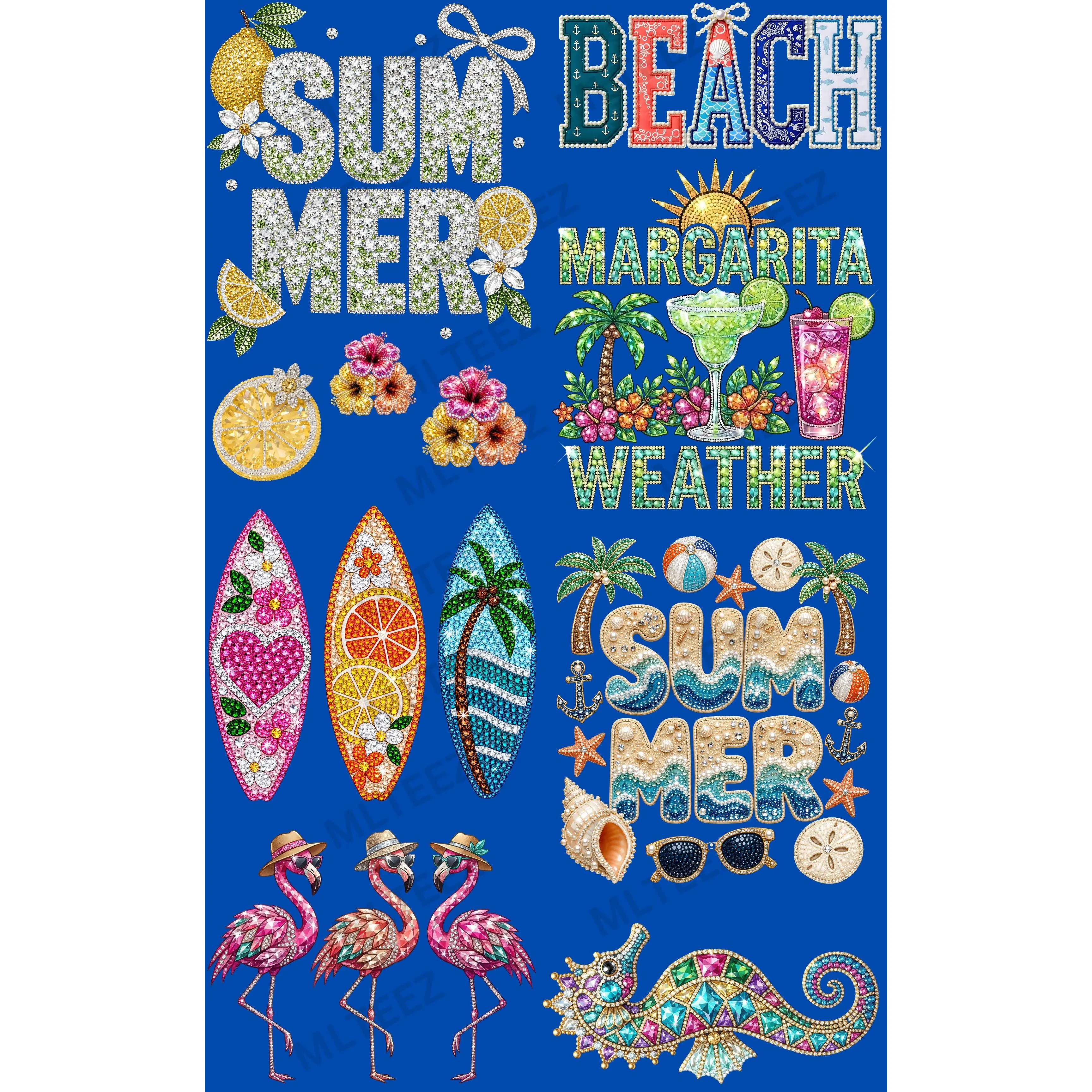 SUMMER (1) FAUX RHINESTONE PREMADE GANGSHEET - 22X36 DTF TRANSFERS - DIRECT TO FILM SUMMER (1) FAUX RHINESTONE PREMADE GANGSHEET - 22X36 DTF TRANSFERS - DIRECT TO FILM