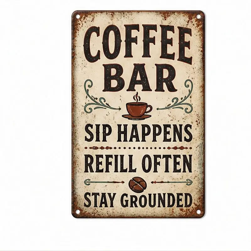 Funny Coffee Bar Sign - 8" x 12" Vintage Home Cafe Wall Decor
