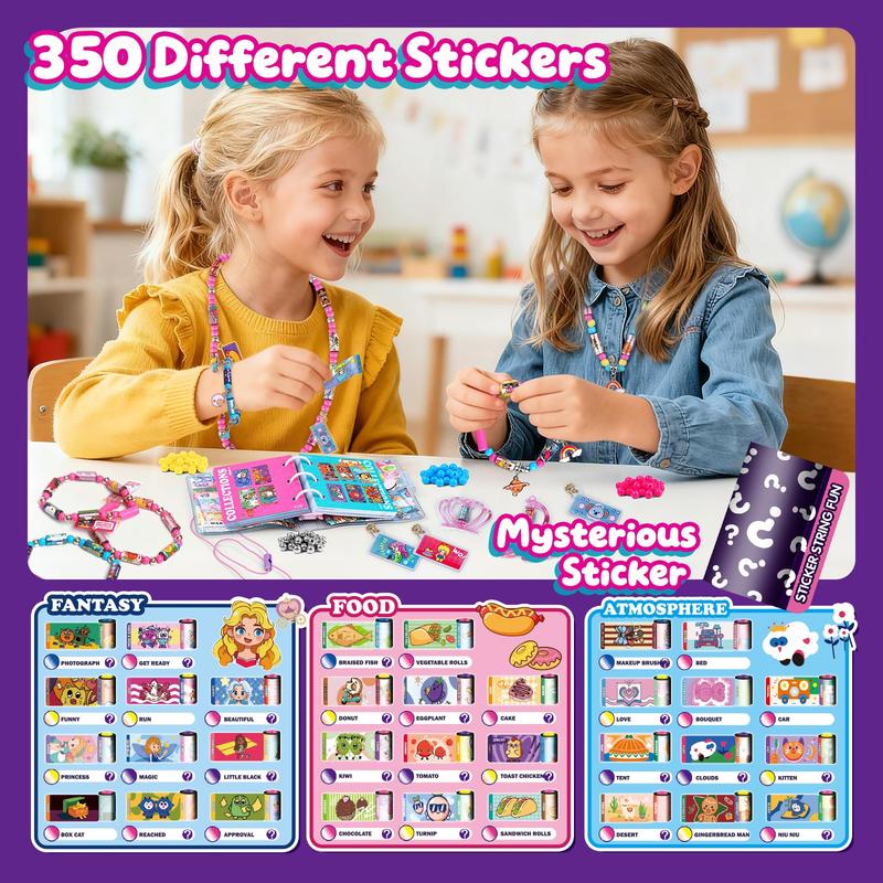 350 DIY Sticker Bracelet Kit with 12 Charms, Colorful Beads, Collectible Book, Jewelry Making Craft Set for Fun and Creativity, Creative Craft Kit