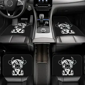 4pcs car floor mats, Car mat set, designed in Black and White Highland Cow, compatible with various models, suitable for all seasons, made of polyester, Car Interior Accessory