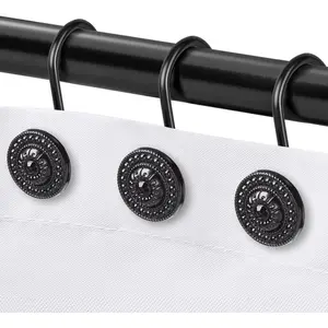 Black Shower Curtain Hooks, Rust Proof Decorative Shower Curtain Rings for Bathroom, Shower Curtain Hooks for Shower Liner, 12 count