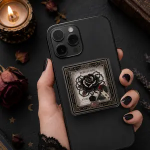 Memento Mori Rose Shaker Magnetic Grip, Gothic Phone & Kindle Holder, Dark Romantic E-Reader Stand, Gothic Ocult accessories