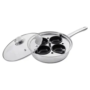 VEVOR Egg Poacher Pan,  , 4-Cup Poached Egg Maker, Stainless Steel Poaching Pan and Frying Skillet, with 4 Nonsitck Detachable Large Cups, Lid, and Silicone Spatula, Compatible with Induction Stovetop