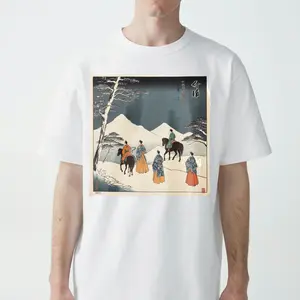 Classic T-Shirt White Vintage Japanese Samurai Travel Scene Casual Wear Menswear Tops