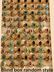 Vintage Bohemian Colorful Gemstone Rings, Bohemian Stackable Rings, Exquisite Banquet Stacking Ring Set, Random Pack of 10/20/30 Pieces, Fashion Jewelry