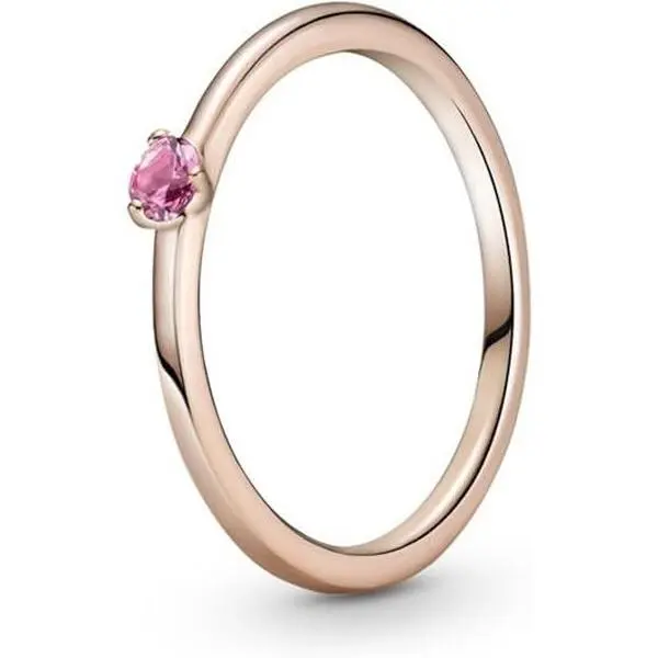 Pandora Rose Pink Single Stone Hand-Finished Plated Silver Ring, Ring Stack Accessory for Casual Wear - 189259C03-52, Plated Silver Rings, Unique Metal Blend