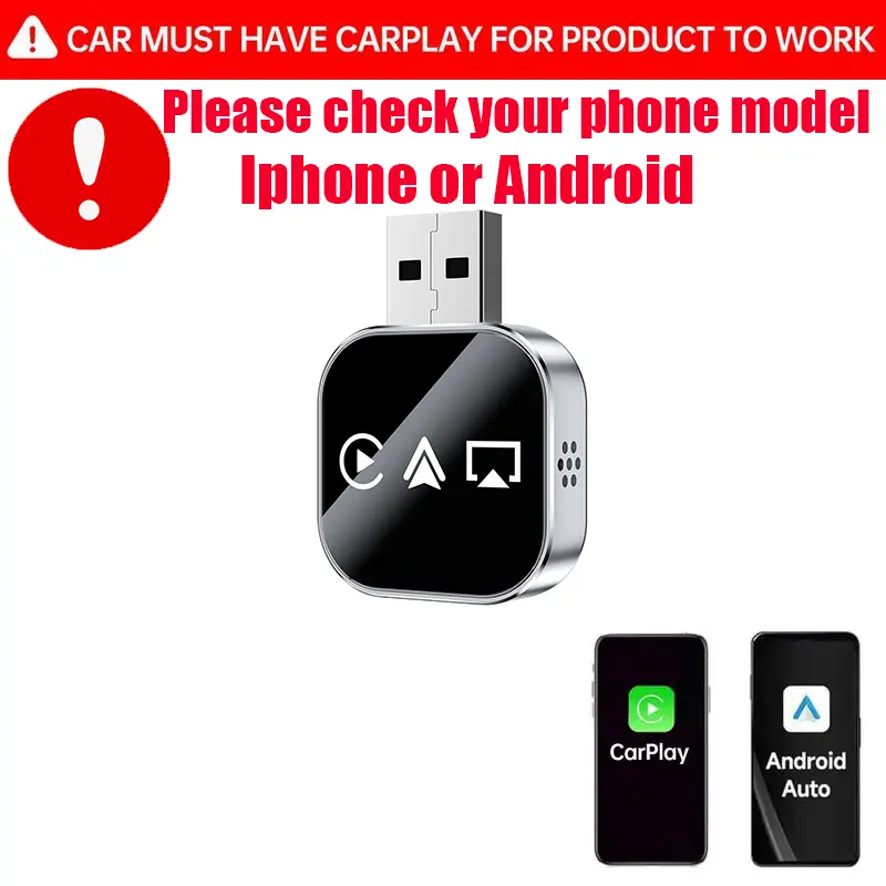 3-in-1 Model Wireless CarPlay & Android Auto Screen Mirroring Adapter, Wired-to-Wireless Conversion, Plug-and-Play, Compact Shape, with USB-C Port and USB Wires for Wired CarPlay AirPlay
