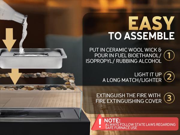 Rantizon Tabletop Fire Pit, Stainless Steel Table Top Firepit with Cobblestone & Protective Glass, Portable Smokeless Indoor & Outdoor Table Fireplace with Handle for Dinner Parties, Smores Maker