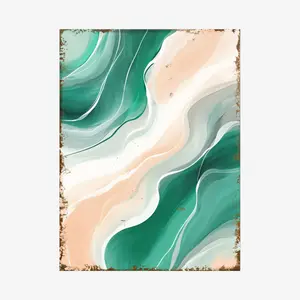 Abstract Art Print Teal And Peach Waves Pattern Wall Decor For Living Room Bedroom Home Office