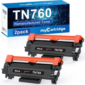 myCartridge Remanufactured TN760 Toner Cartridge 2-Pack for Brother MFC-L2710DW MFC-L2750DW HL-L2350DW HL-L2370DW Printer Black High Capacity 6000 Pages