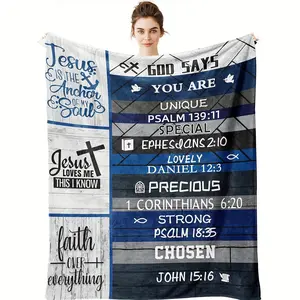 Christian Bible Verse Flannel Blanket - Jesus Print, Religious Print, Soft Cozy Plush Throw, Warm Fuzzy, God Says You Are, Jesus Anchor, Faith Over Everything Design - Perfect Baptism Gift for Men Boys - Bedroom Sofa Home Decor, Jesus Print Blankets, Reli