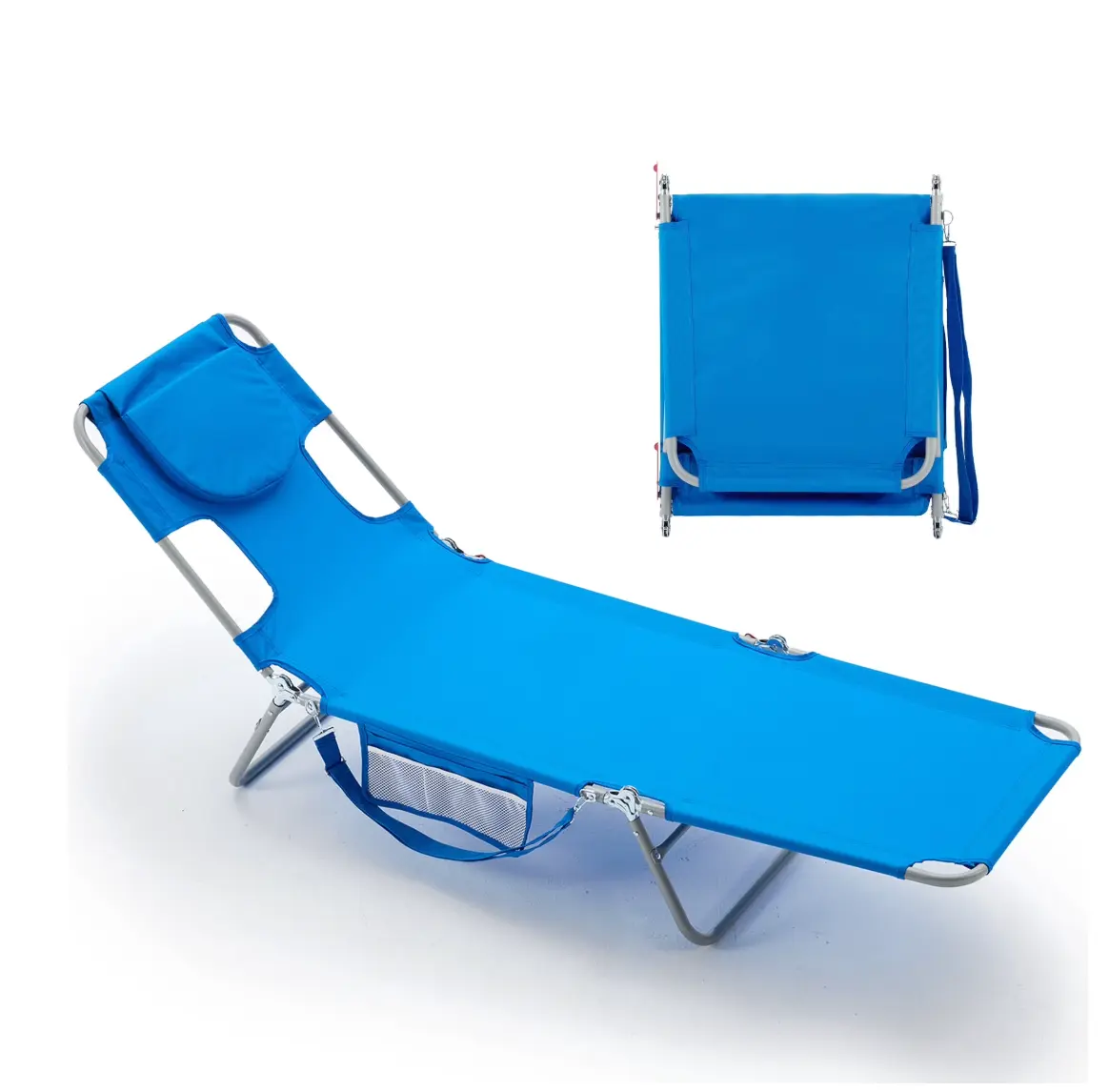 Folding Adjustable Chaise Lounge Chair, Portable Beach Lounge Chair with Backpack Straps & Side Pocket for Outside, Patio, Poolside, Lawn