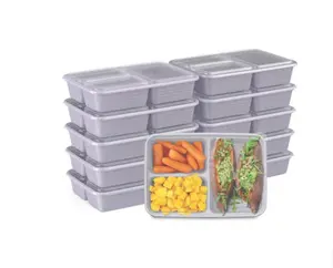 20-Piece Meal Prep Container Set – 10 Trays with Lids, 3-Compartment, Microwave Safe Kitchen Storage