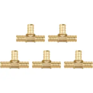 5 Pack Brass Pipe Fitting Tee, Anti-, , 5 Year Warranty, Multiple Certifications, Easy Installation, 3/4" X 3/4" X 1/2" PEX, for Plumbers and  DIY