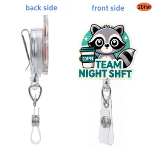 Acrylic Bear Night Shift Pull Tab Retractable Badge Holder, Extensible Scroll Stand for Doctors Rn Lpn Labels, Hospital Work, Holiday Gifts, Office Supplies