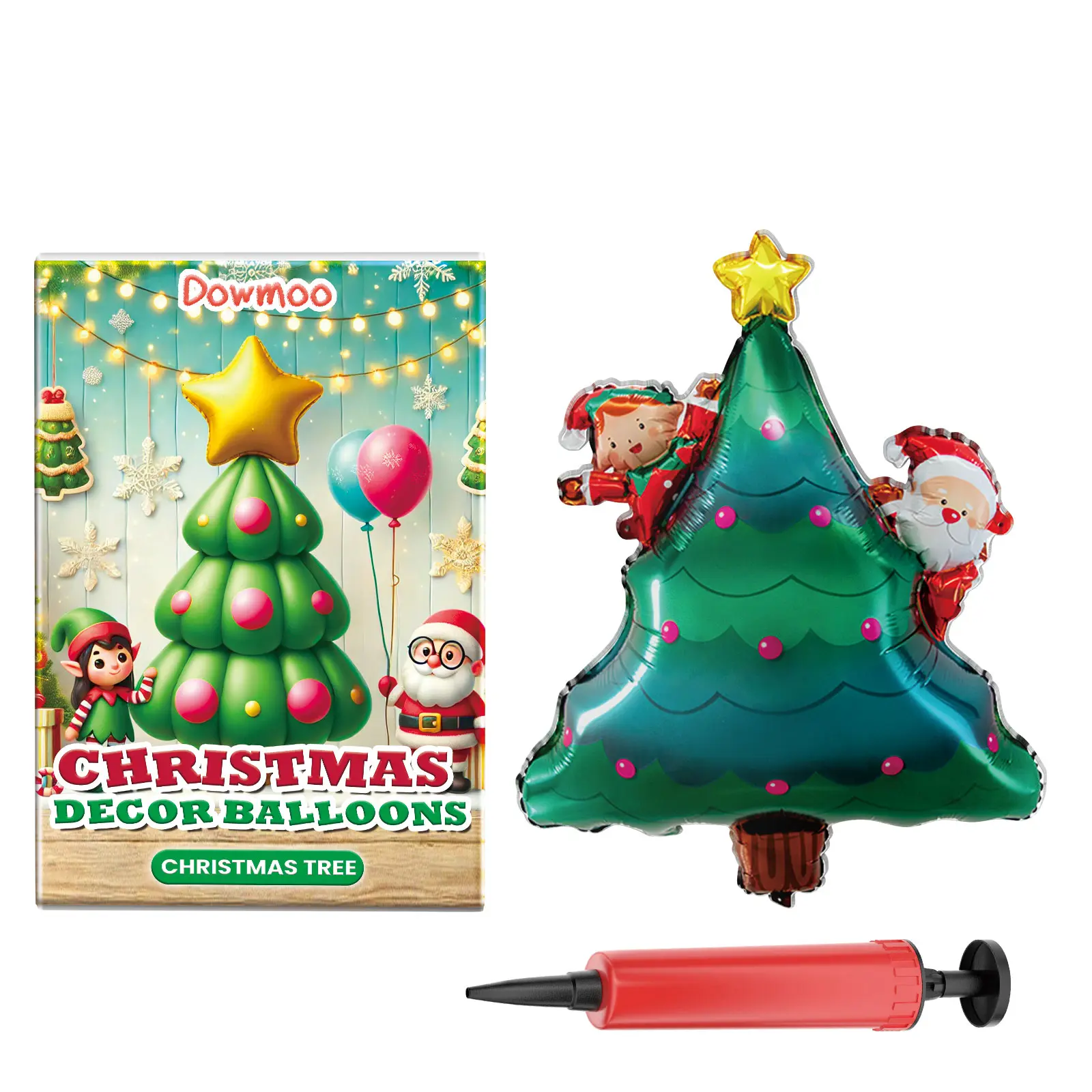 Dowmoo Christmas Balloons - Thick Puncture-Resistant Nylon & Aluminum Foil - Santa Claus & Reindeer Design - Includes Tape & Pump - Indoor & Outdoor Use - Festive Christmas Tree Event Decor