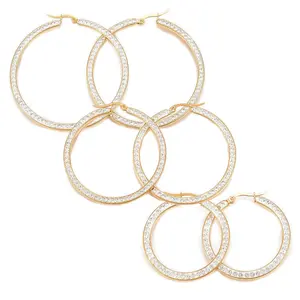 Stainless Steel Hoop Earrings Polymer Clay Rhinestone Gold 1.4" Up To 2.3" P595