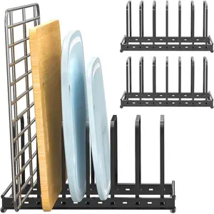 2-Pack Adjustable Metal Cutting Board Organizer Rack - Baking Sheet Holder for Bakeware Pot Pan Lids, Kitchen Cabinet Countertop Organization Storage