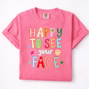 Comfort Colors Happy To See Your Face Shirt Colorful Retro Smiley Graphic Tee Cute Positive Aesthetic Womenswear & Underwear - Women's Tops - Women's T-Shirts