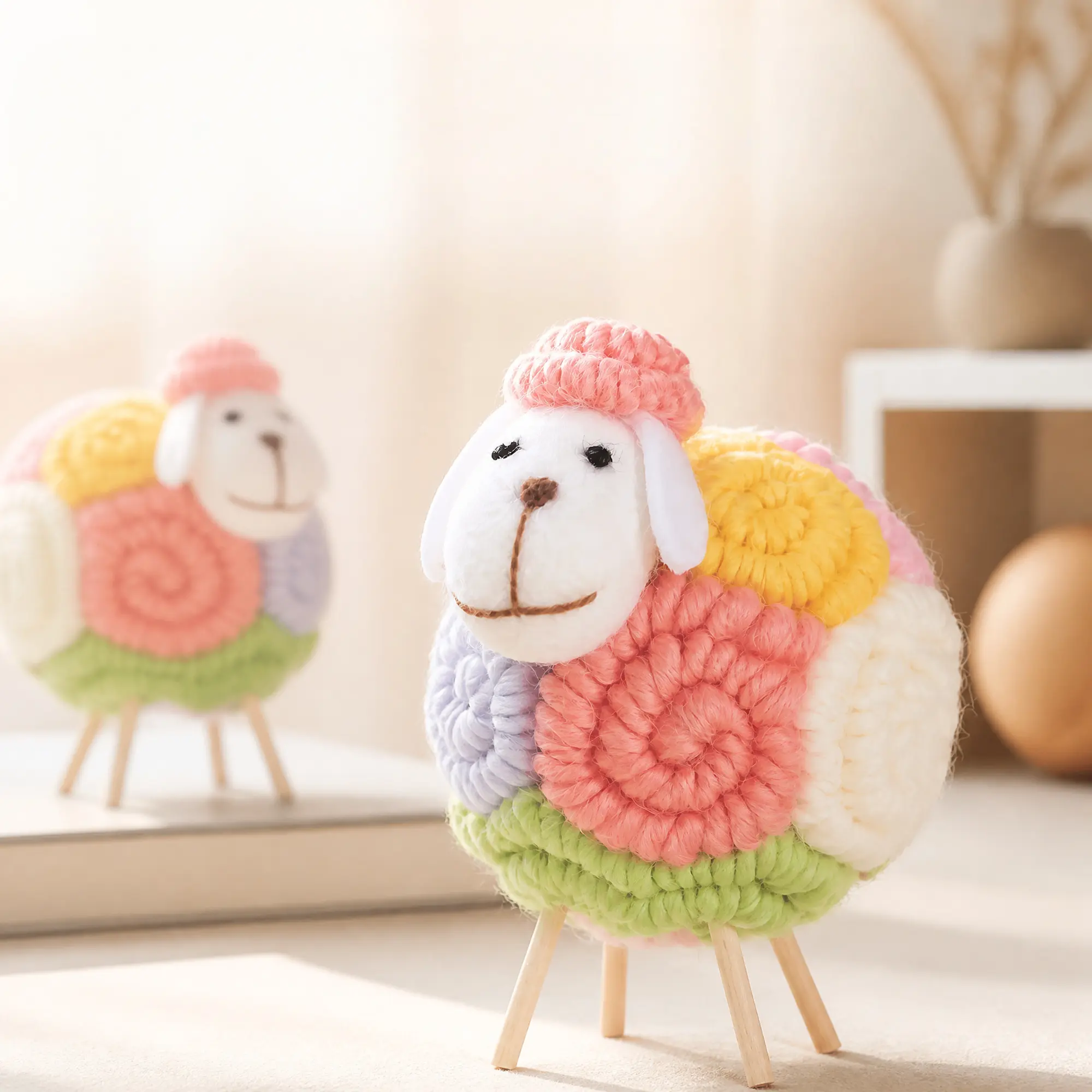 Sheep Ornament, Cute Handmade Colorful Crochet Desk Decor for Bedrooms & Living Rooms