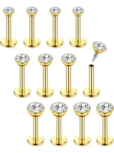 12 Pcs Golden Piercing Studs Set for Unisex Essential Body Jewelry, Nose Piercing Jewelry 304 Surgical Steel Long-lasting Daily Wear Eye-catching Designs Visual Appeal Daily Jewelry Universal Sizing