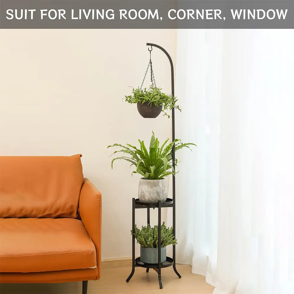 2 Tier Plant Stand Metal Plant Shelf Indoor Outdoor, Tall Corner Hanging  Plant Shelf Metal Flower
