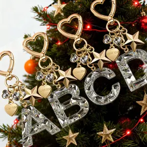 Gray Resin 26 Alphabet Keychain Glitter Initials Keychain Star Love Pendant Ladies Bag Decoration Car Keyring