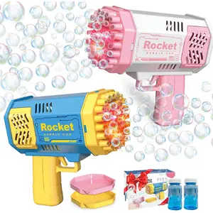 004-P  2 Bubble Gun with 2 Bottles Refill Solution for Kids, 40-Hole Light Up Rocket Bubble Machine for Toddlers 1-3, Bubble Blaster Maker, Party Favors Toys for Boys Girls 4-8 Birthday Gifts