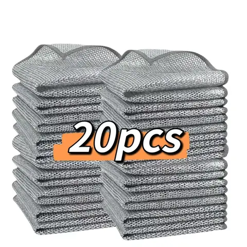 20 Pieces Reusable Wet & Dry Multipurpose Wire Dish Cloths High-Quality Fabric Silver Mesh Non-Scratch Cleaning for Kitchen Tableware Sink