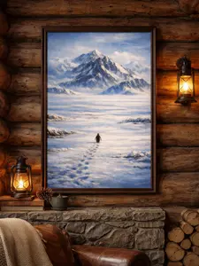 Penguin Walking Toward Mountain Satin Poster - Motivation - Snow - Adventure - Gift for Men and Women - Frame Not Included