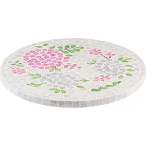 12.6" Handcrafted Capiz Shell Lazy Susan – Coastal Pink Hydrangea Floral Rotating Centerpiece for Dining Table, Elegant Beach House & Farmhouse Home Décor, Luxury Hostess & Housewarming Gift
