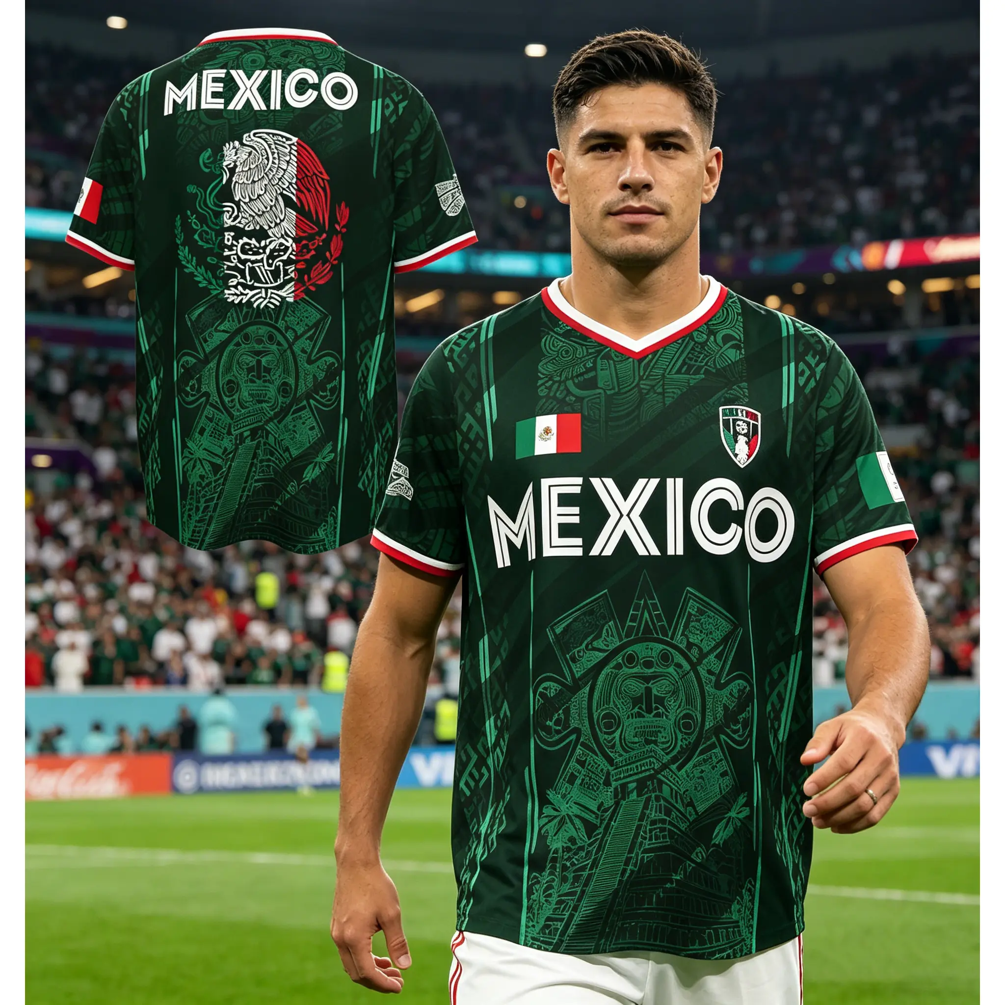 2026 Mexico Soccer Jersey,  Chich&eacute;n Itz&aacute; Pyramid Graphic Retro Soccer Jersey, All over Print, Casual Style for All Seasons, Classic Throwback Jersey Sportswear Top,summerwins