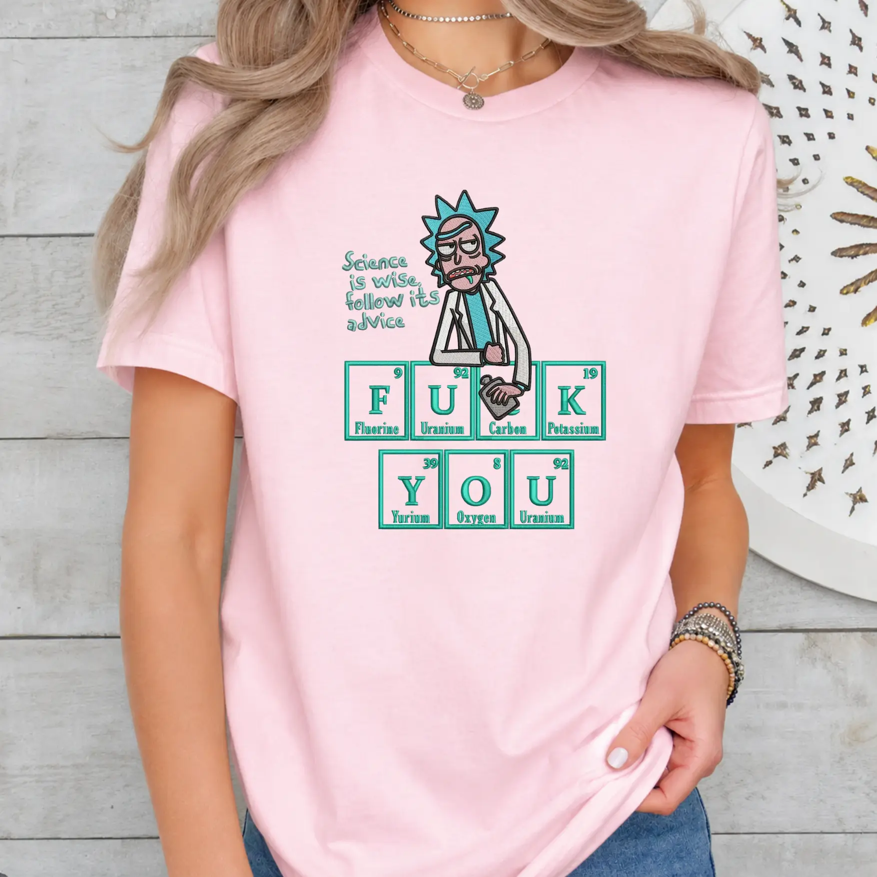 Funny Cartoon Science Embroidered T-Shirt, Mad Scientist Parody Tee, Chemistry Elements Joke T-Shirt, Nerd Gift