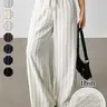Women's Striped Waist-Tie Straight-Leg Loose Streetwear Pants, Casual Bottoms, Casual Style, Moderate Fabric Thickness, All-Season Wear, Casual Fitted Pants, Casual Fashion Comfy