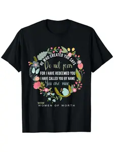 Plus Size - Plus Size - Plus Size Women'S Bible Verse T-Shirt| Faith-Inspired "Don't Be Afraid" Christian Apparel, 100% Oversized Comfort Fit (0XL-5XL) with Lettering & Floral Wreath Design, Casual & Outdoor Wear, Christmas Gift Idea for Women