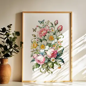 Framed Floral Wall Art, Floral Print, Floral Gift, Vintage Flower Print, Soft Botanical Decor, Living Room Accent, Flower Print, Office Wall Decor, Living Room Wall Art, Housewarming Gift, Wall Decor, Wall Art, Photo Frame