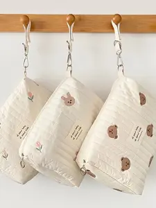 Cotton Diaper Bag with Hanging Basket, Storage Bag, Mommy Bag with Zipper, Cute Ladies Makeup Bag, Multifunctional Casual Style, Travel Diaper Tote, Hangable Diaper Bag, Zippered All Seasons