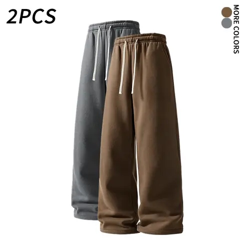 SPEEALER Men’s 2-Pack Warm Fleece Wide-Leg Pants - Personalized Stylish Menswear, Loose Sports Pants, Winter Casual Streetwear Essential Bottoms