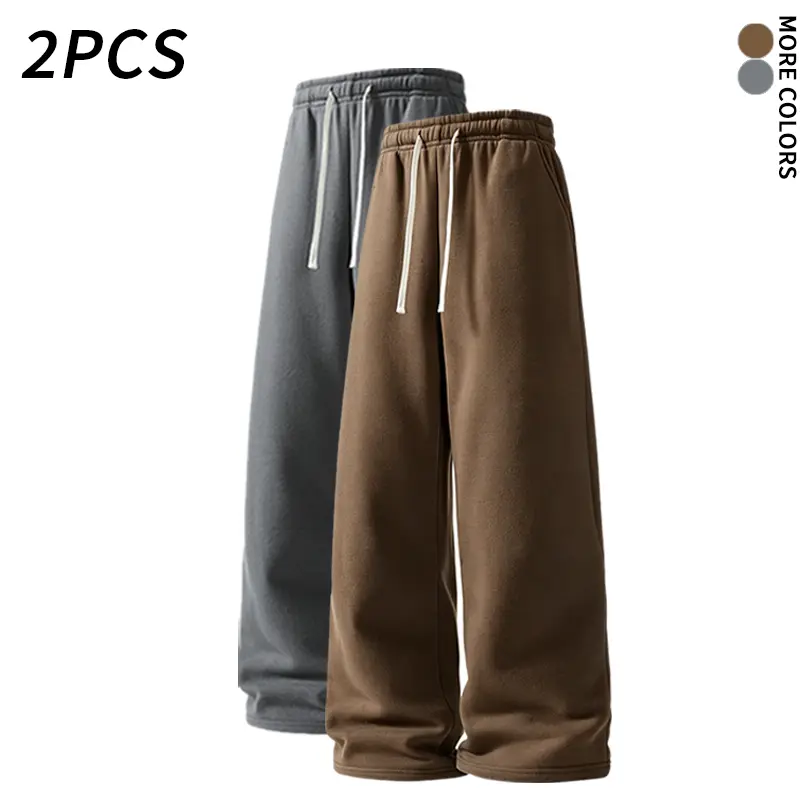 2-Pack Warm Fleece Wide-Leg Pants | Men’s Winter Casual Streetwear Essential Bottoms