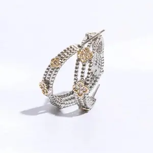 Mini Clover Layer Hoop Earrings - Lead & Nickel Compliant - Curved Hoop Shaped - High Polished Metal - Post Earrings for Elegant Style