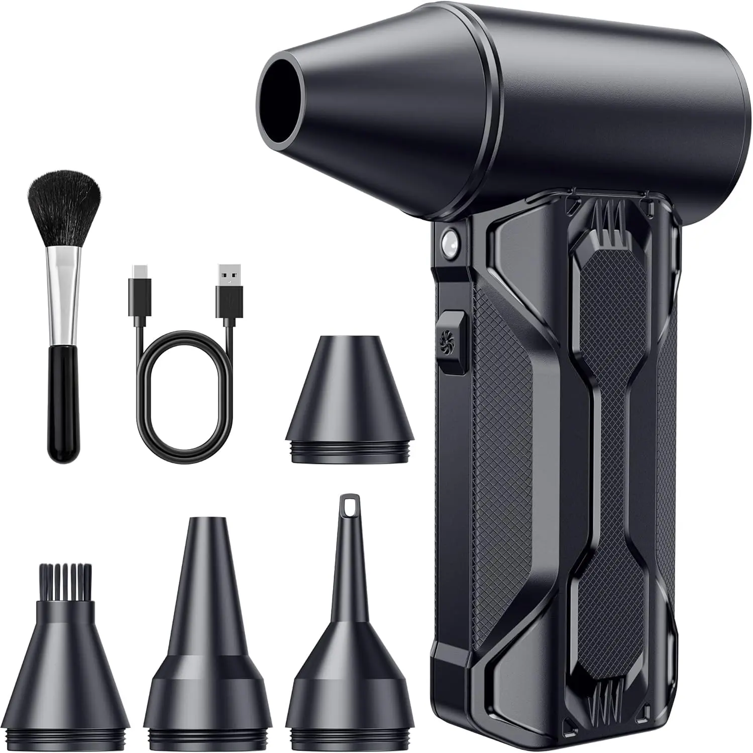 Compressed Air Duster, 110000 RPM High-Speed Electric Air Duster with Brushless Motor, 3-Speed Settings, Rechargeable Cordless Dust Blower with Fast Charging for PC, Keyboard, Car, Home (Black)