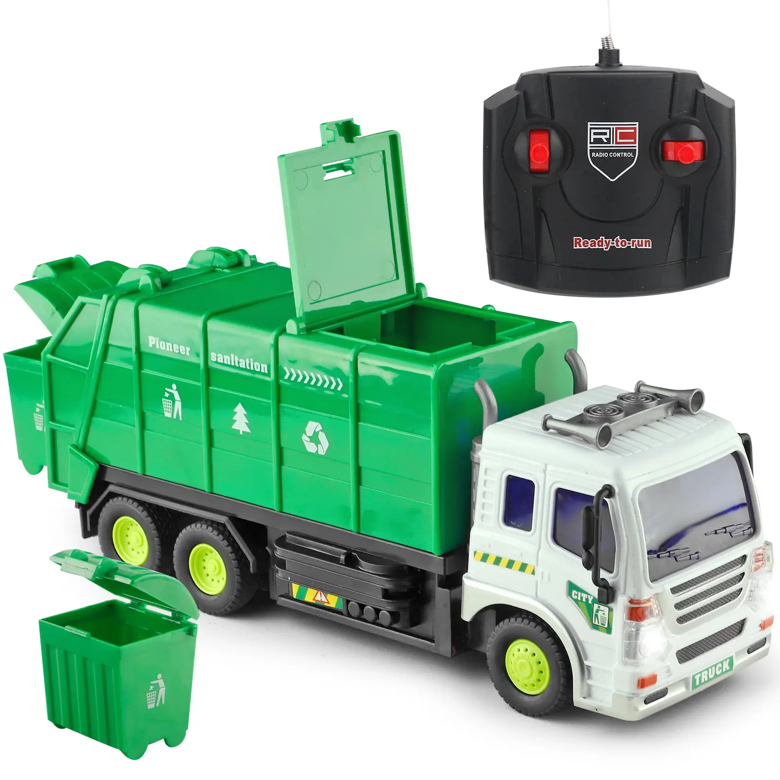 Remote Control Garbage Truck, Fire Truck, and Construction Vehicles Playset – RC Waste Management, Rescue, and Engineering Toy with LED Lights