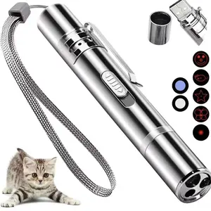 Cat & Dog Toy Laser Light Self-Happiness Relieving Stuffy Funny Cat Pen Light Laser Light Infrared USB Charging Illuminated Cat-Related Products with Butterfly Smiley Stars Mouse Designs