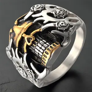 1pc Fashion Hip-Hop Punk Men's Domineering Skull Flower Ring