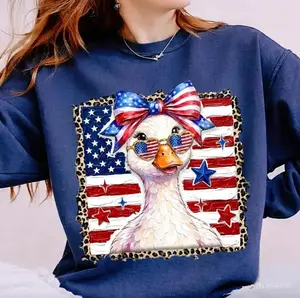[Collection For 250th USA Anniversary] Preppy Patriotic Goose T-shirt & Sweatshirt, Cute Coquette Duck Graphic Tee, Retro Red White Blue Summer Outfit, American Holiday Inspired Casual Top, USA Vibes 4th Of July Shirt, For Her For Him