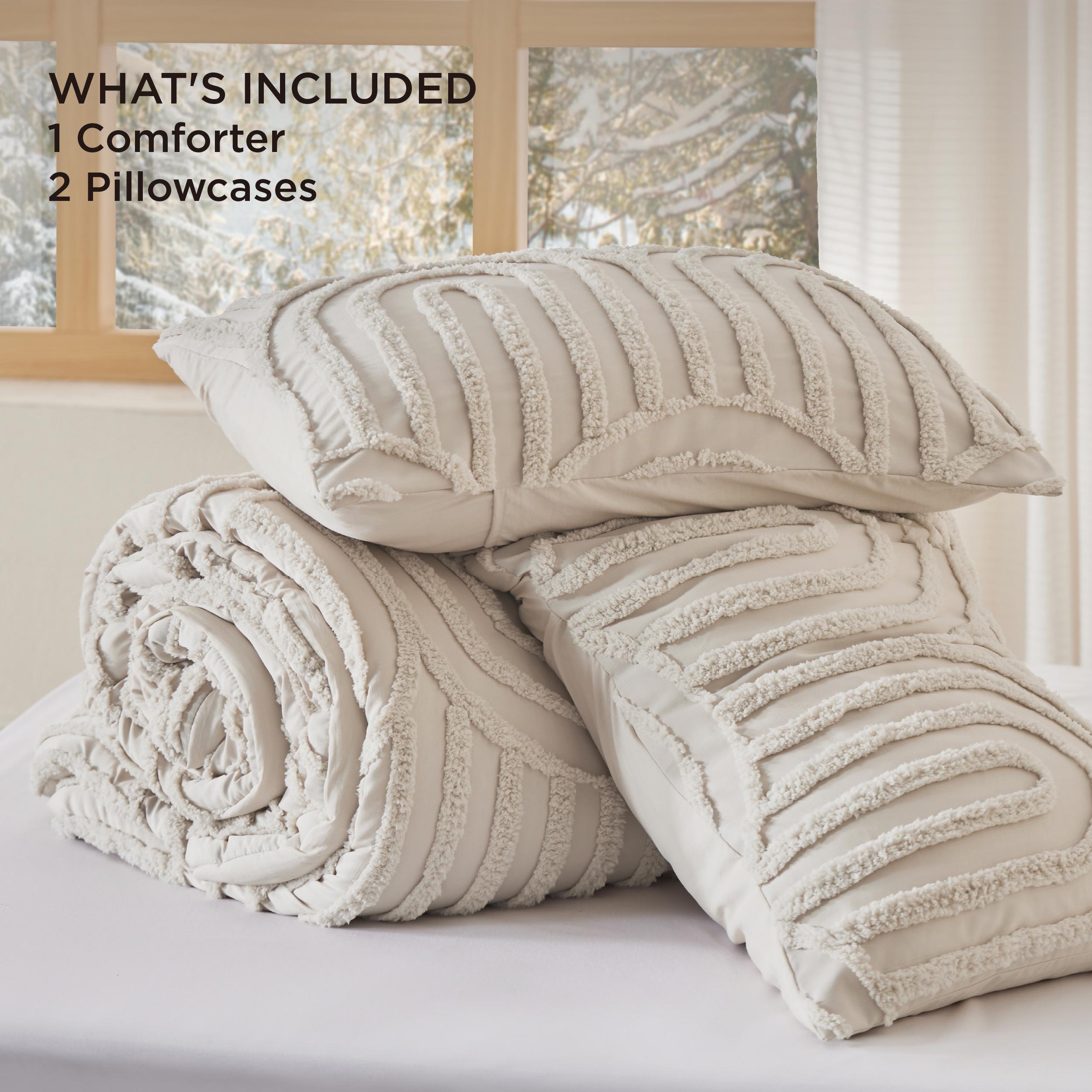 Bedsure Boho Arch Tufted Comforter Set - Beige Boho Bedding Comforter Sets, 3 Pieces Farmhouse Shabby Chic  Embroidery Bed Set, Soft Fluffy Cozy Arch Pattern Comforter for All Seasons