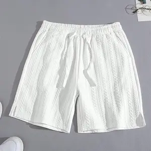 Men's Solid Color Jacquard Drawstring Waist Shorts, Regular Fit Casual Comfy Breathable Shorts for Summer, Men's Bottoms for Daily Wear