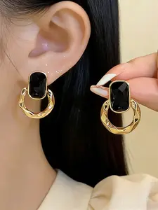 Elegant Square Diamond Earrings Set, Vintage High-End Style, Perfect for Commuting and Office Wear