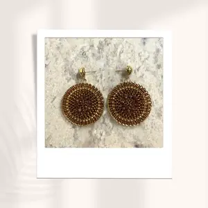 Brown Gold Circle Beaded Earrings